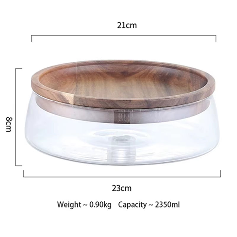 Creative Glass Food Storage Containers with Wooden Lid Kitchen Snack Fruit Candy Nut Sundries Storage Organizer for Kitchen