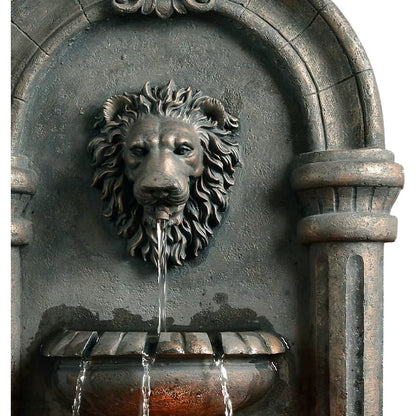 32.1 In. Wall-Mounted Lion Head Stone LED Outdoor Water Fountain for Gardens, Landscaping, Patios, Balconies,Garden Supplies