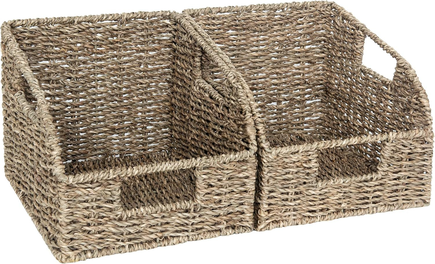 Storage Baskets for Organizing, Wicker Baskets with Built-In Handles, Handwoven Wicker Storage Baskets, Seagrass Wicker Baskets for Shelves Storage, 2 Pack