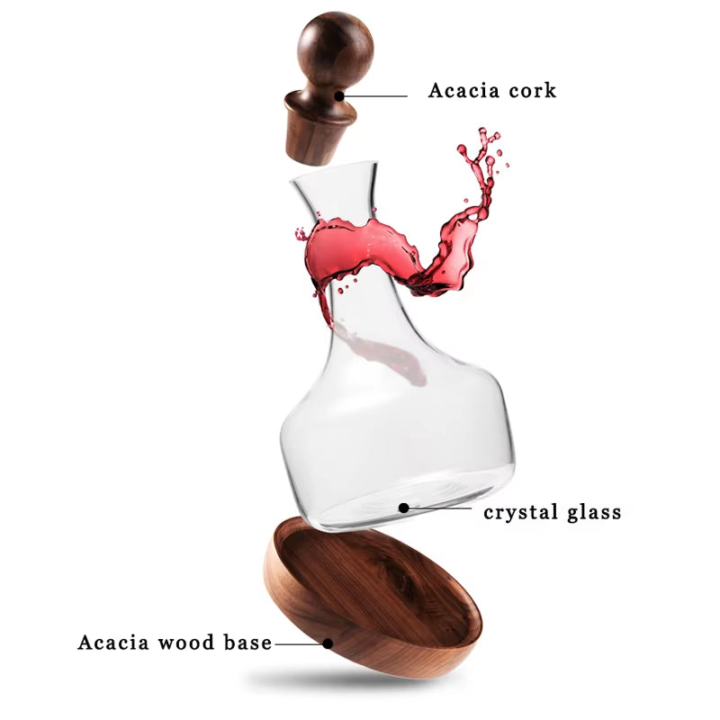 Luxurious Red Wine Decanter, 50Oz/1500Ml Lead-Free Glass Crystal Decanter with Acacia Cork and Base, Unique Gift Idea