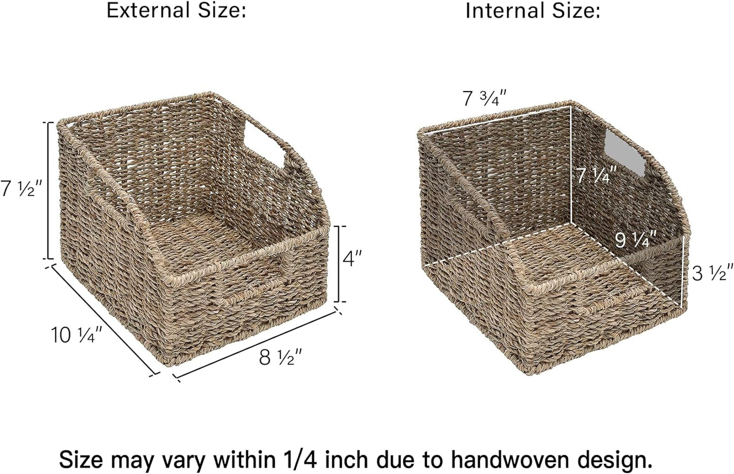 Storage Baskets for Organizing, Wicker Baskets with Built-In Handles, Handwoven Wicker Storage Baskets, Seagrass Wicker Baskets for Shelves Storage, 2 Pack