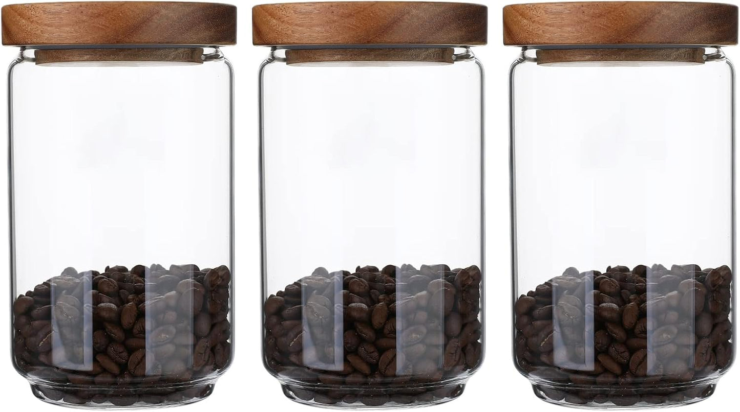 Glass Storage Jars Set of 3, 25 OZ High Borosilicate Glass Containers Kitchen Food Canisters with Acacia Wood Lids for Coffee Beans/Sugar/Tea/Nuts